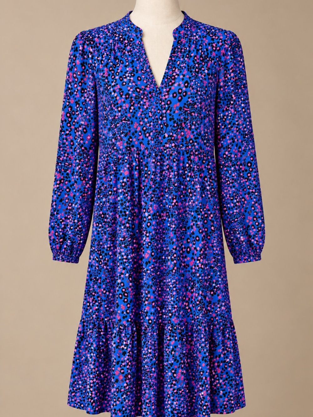 Lilly Pulitzer Women’s Small Blue Pink Leopard Print Long Sleeve Dress